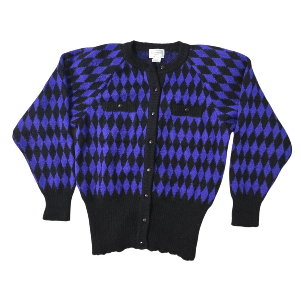 VTG Levante Sport Sweater Mohair Blend Womens Sz S Diamond Pattern Purple